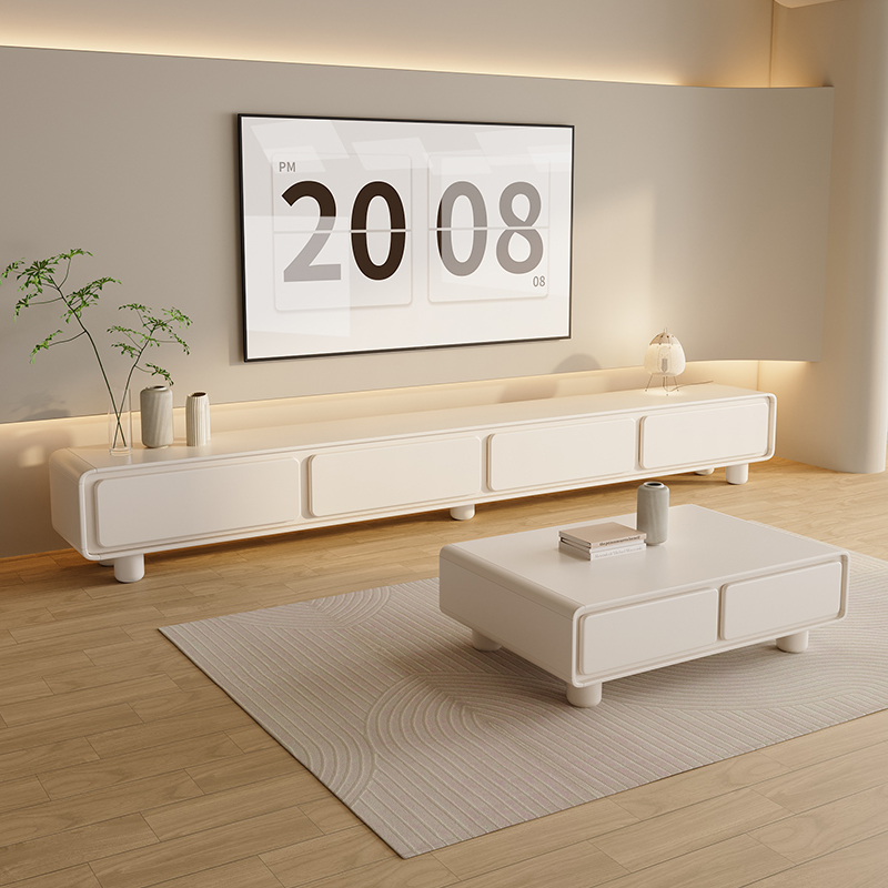 全友家居圆角法式奶油风白电视柜简约现代茶几组合客厅家用小户型