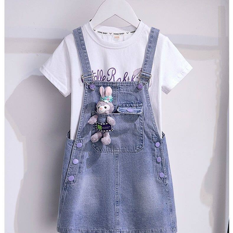 女童套装夏季牛仔背带裙2025新款中大童洋气夏装短袖星黛露连衣裙