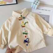 男童可爱汽车翻领上衣宝宝洋气衬衣儿童衬衫 新款 潮 秋季 日系童装