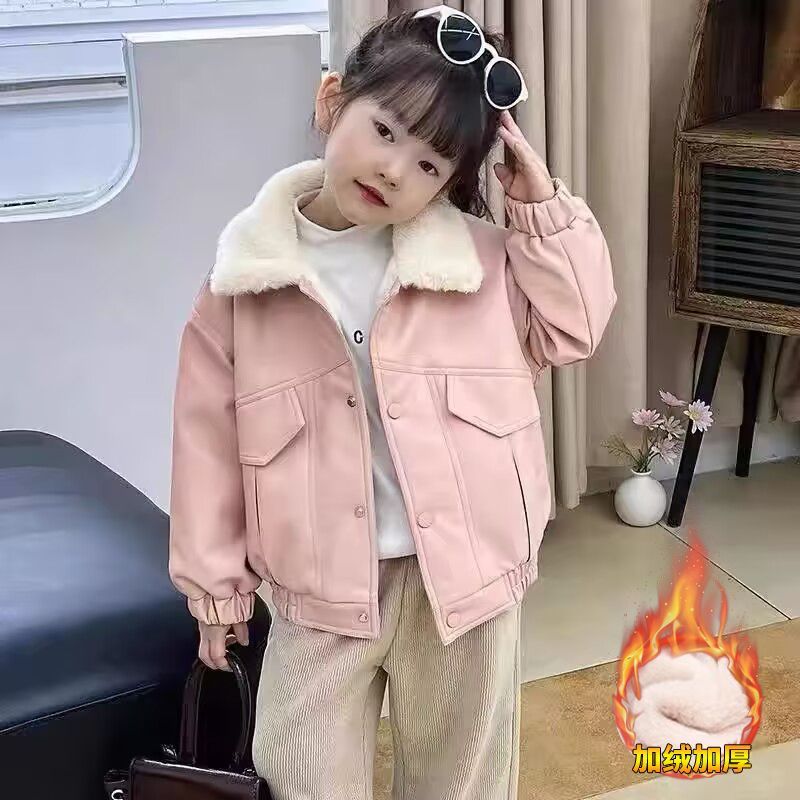 女童新款夹克皮衣外套2025春季女孩春装上衣洋气休闲韩范网红童装