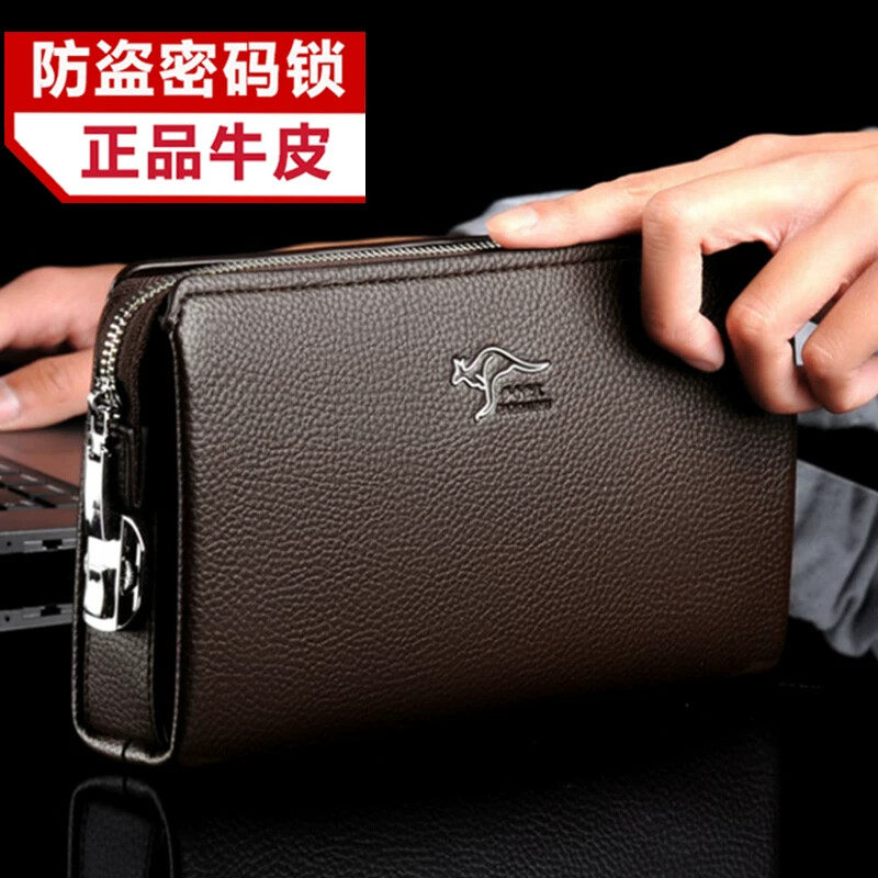 男士手包真皮密码锁手包男款抓包商务休闲大容量牛皮软皮手拿包男