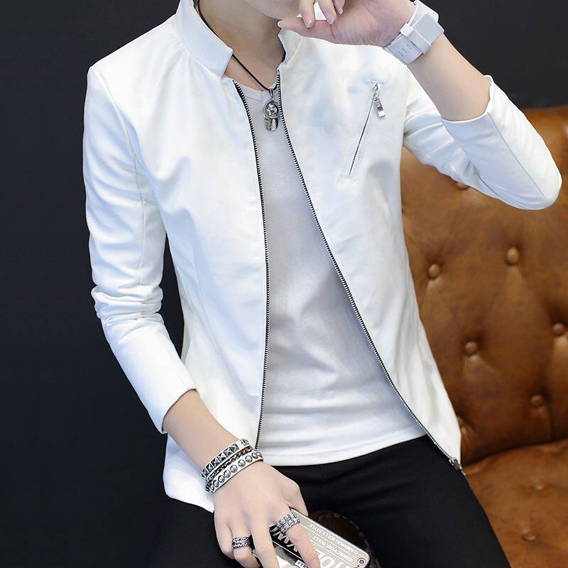 青少年皮夹克男潮秋季学生韩版修身帅气休闲个性男士加绒皮衣外套