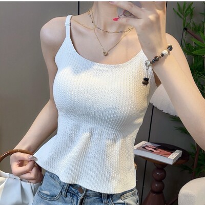 显瘦打底吊带背心内搭外穿美背内衣文胸一体垫白长款女修身