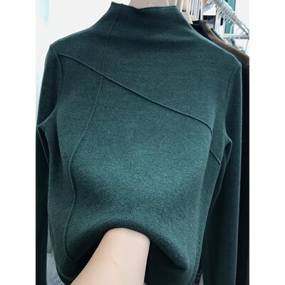 K 25941 Women's Semi-High Neck Top 德绒打底衫 欧美跨境