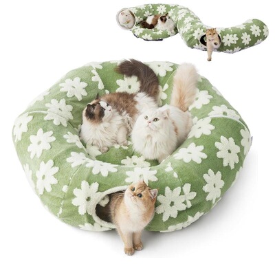 Cat Tunnel Bed Cozy Donut Cat Cave Tunnel for Indoor Cats
