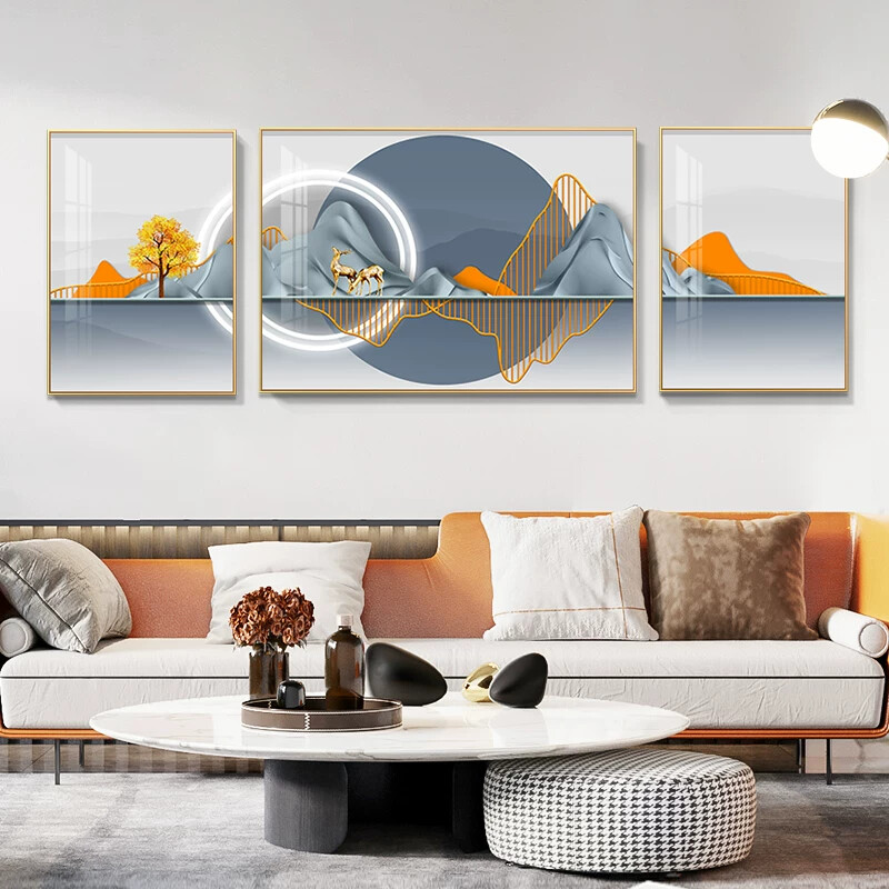 北欧福禄山水风景画客厅现代简约装饰画时尚大气沙发背景墙挂画