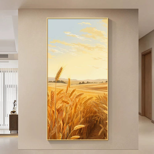 旭日东升入户玄关装饰画麦田麦穗客厅挂画日出东方走廊过道壁画