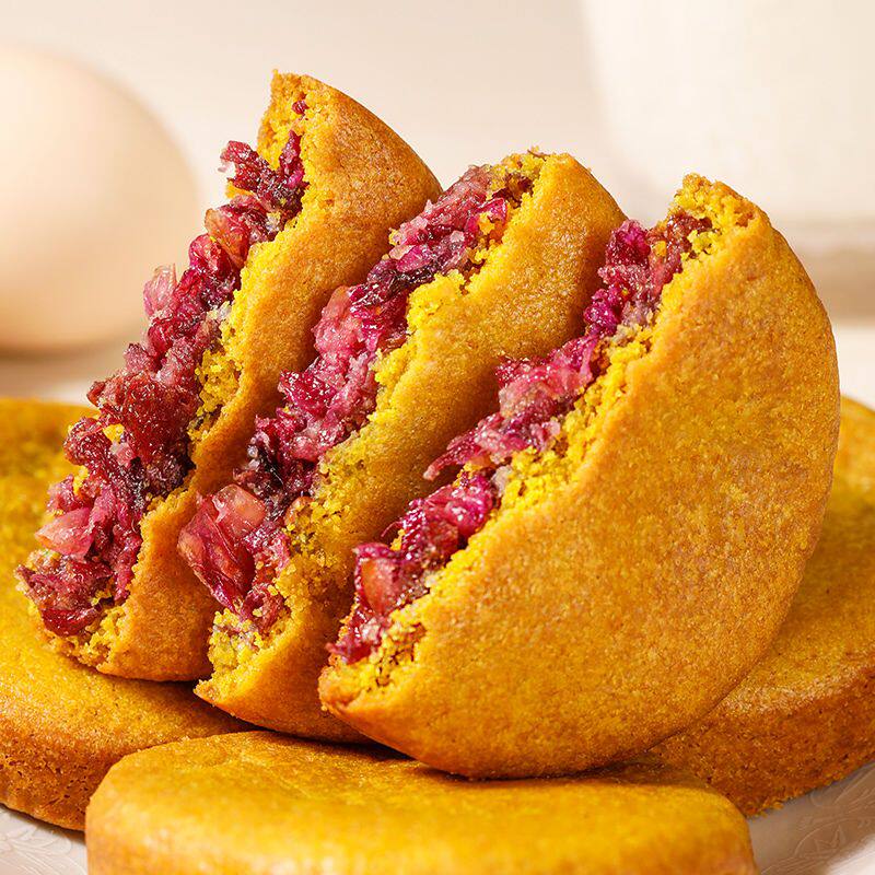 云南特产手工荞麦玫瑰花饼鲜花饼500g 糕点早餐食品即食荞饼零食