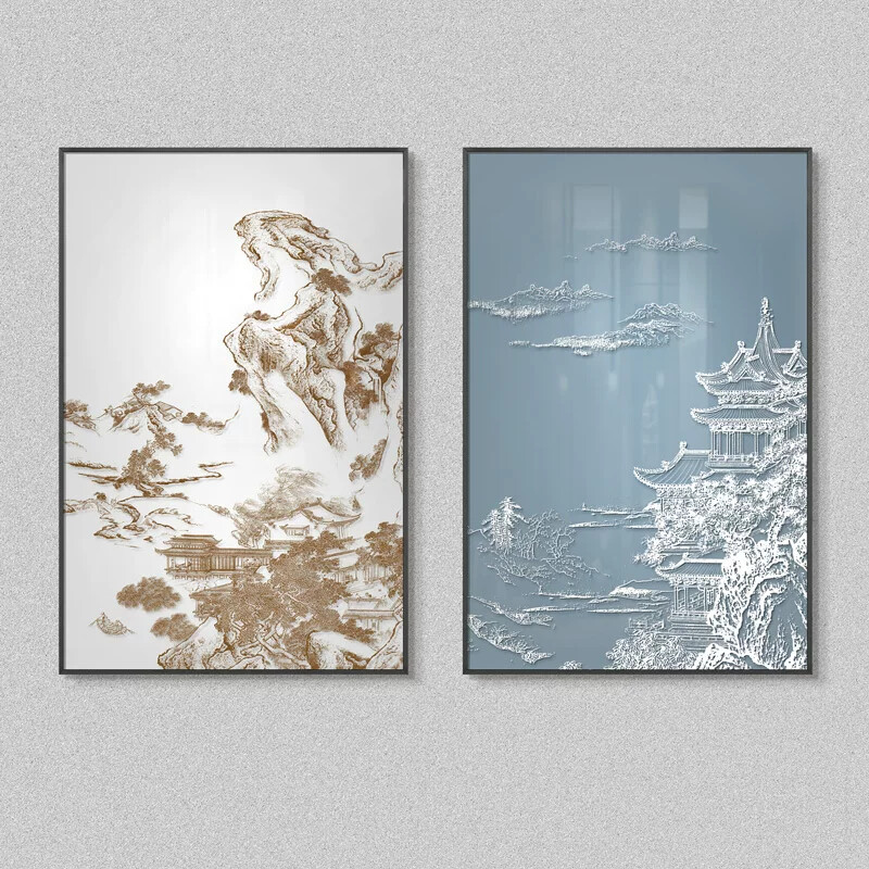 新中式入户玄关茶室立体浮雕装饰画卧室书房背景墙竖版艺术挂画