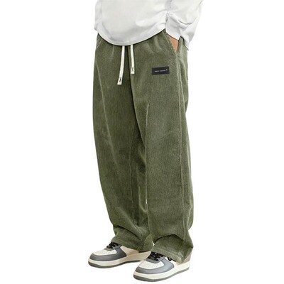 Men's Relaxed Fit Corduroy Pants Straight Leg Joggers with