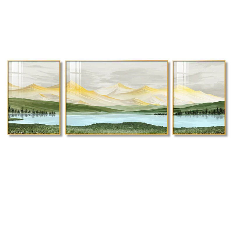 北欧风客厅山水装饰画现代简约风景沙发背景墙挂画高级感三联壁画