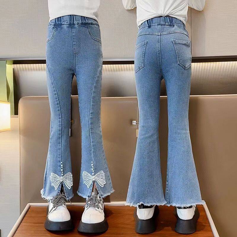 弹力女童喇叭裤子春季2024新款女孩韩版儿童学生中大童休闲牛仔裤