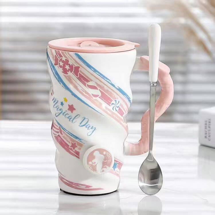杯子女高颜值网红爆款 带盖带勺子大容量马克杯水杯生日礼物女生