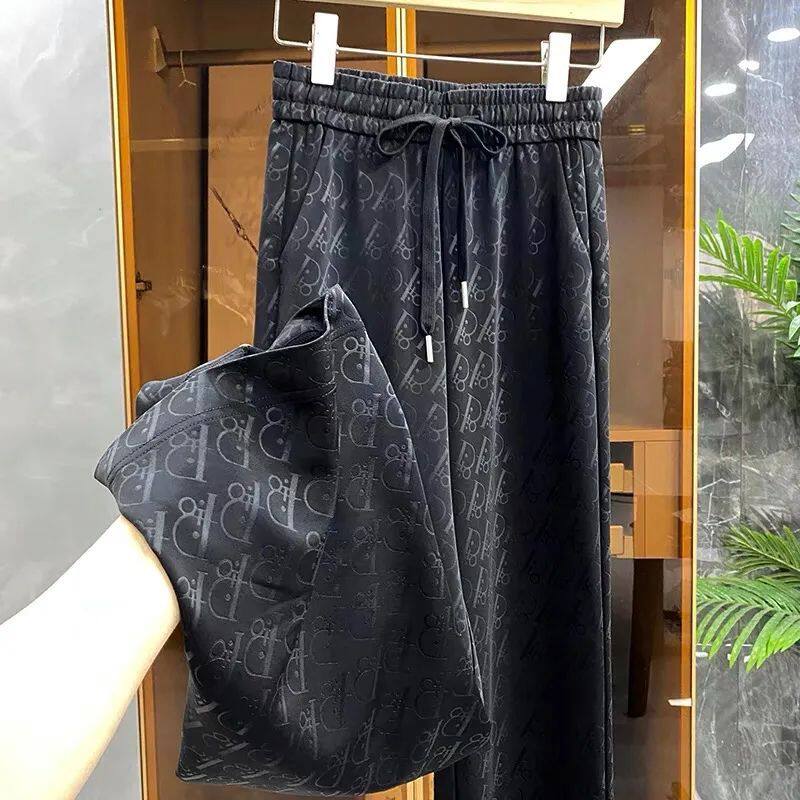 南极人春夏新款提花松紧腰休闲裤女高腰显瘦超显腿长阔腿直筒裤女
