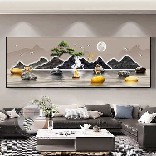 背有靠山客厅装饰画现代沙发背景墙新中式山水挂画茶室办公室壁画