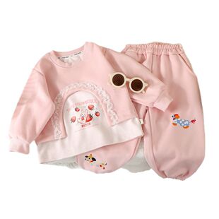 2025爆款女童套装秋冬卡通休闲卫衣两件套女宝上衣裤子韩版洋气