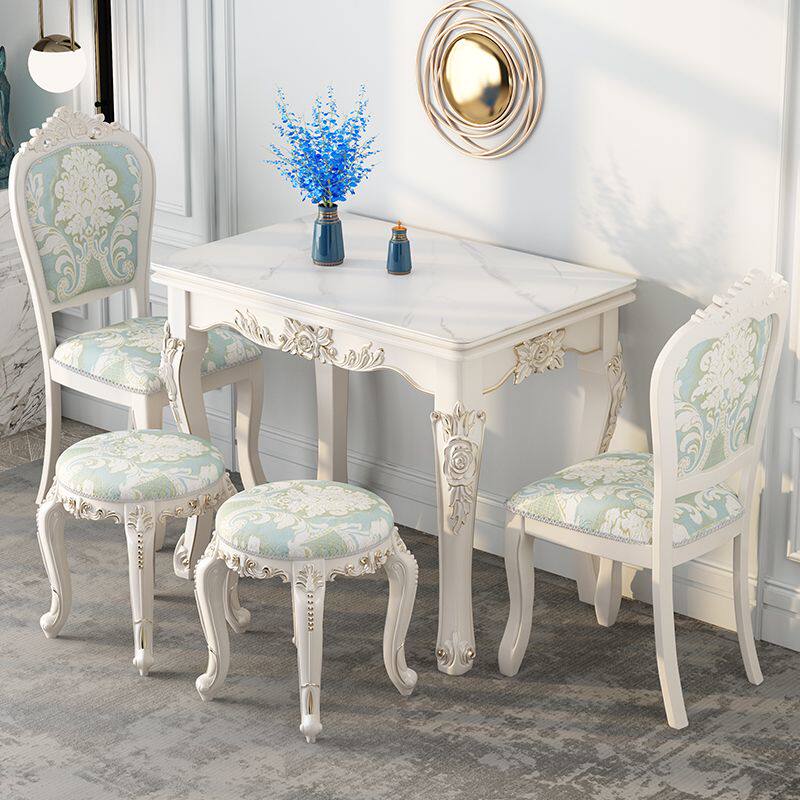 餐桌家用小户型 简约现代玻璃实木折叠餐桌长方形 欧式餐桌椅组合