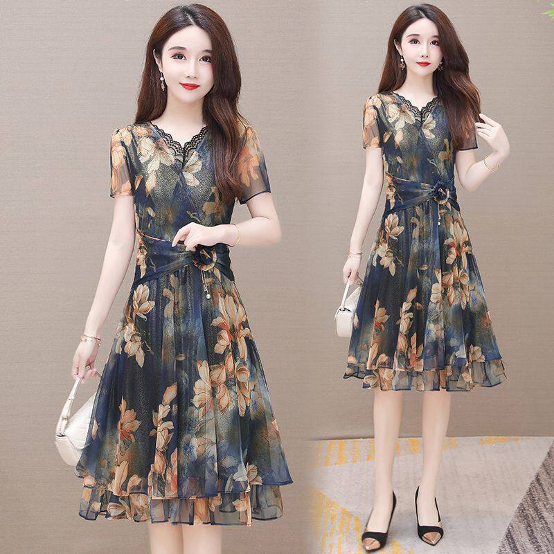 2026夏季新款减龄韩版短裤雪纺连衣裙气质妈妈装