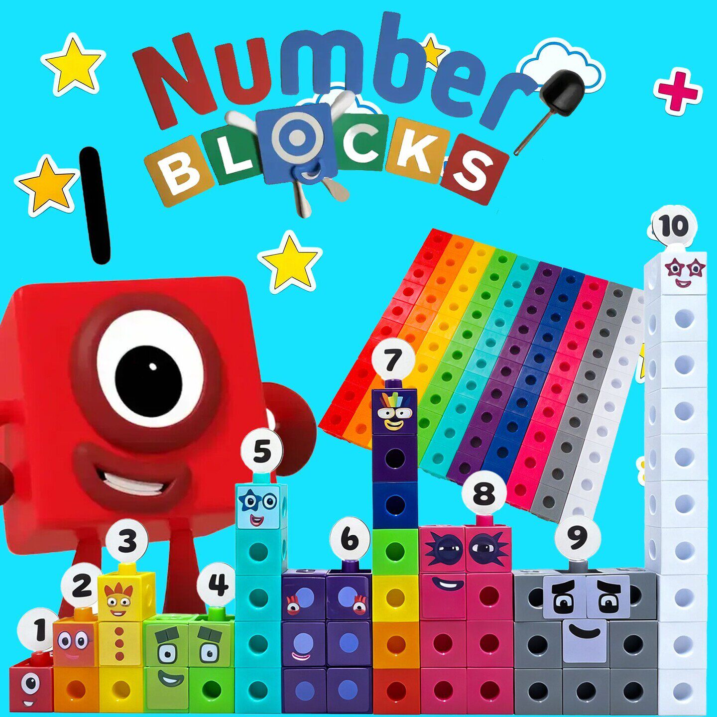 拼装方块圆孔版numberblocks数字积木PP塑料插接数学启蒙袋装2cm