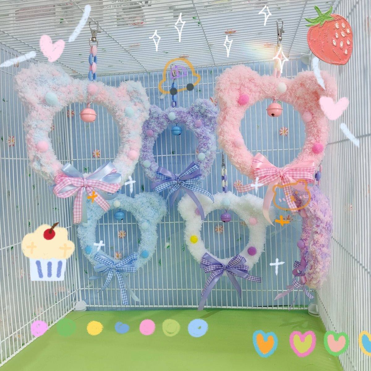 蜜袋鼯鹦鹉玩具彩色小熊吊环圆圈攀爬笼子仓鼠用品