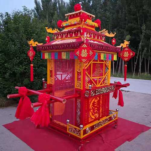 花轿中式八抬折叠实钢管婚庆花轿新娘迎亲厂家定做复古典大花轿子