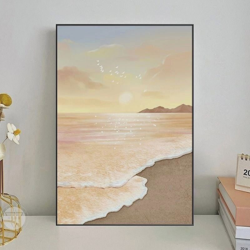 德系工艺奶油北欧海景客厅装饰画肌理高级沙发大幅背景墙落地壁画