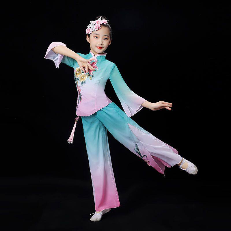 儿童古典舞演出服女童秧歌服鼓舞扇子舞表演服装民族中国舞蹈服装