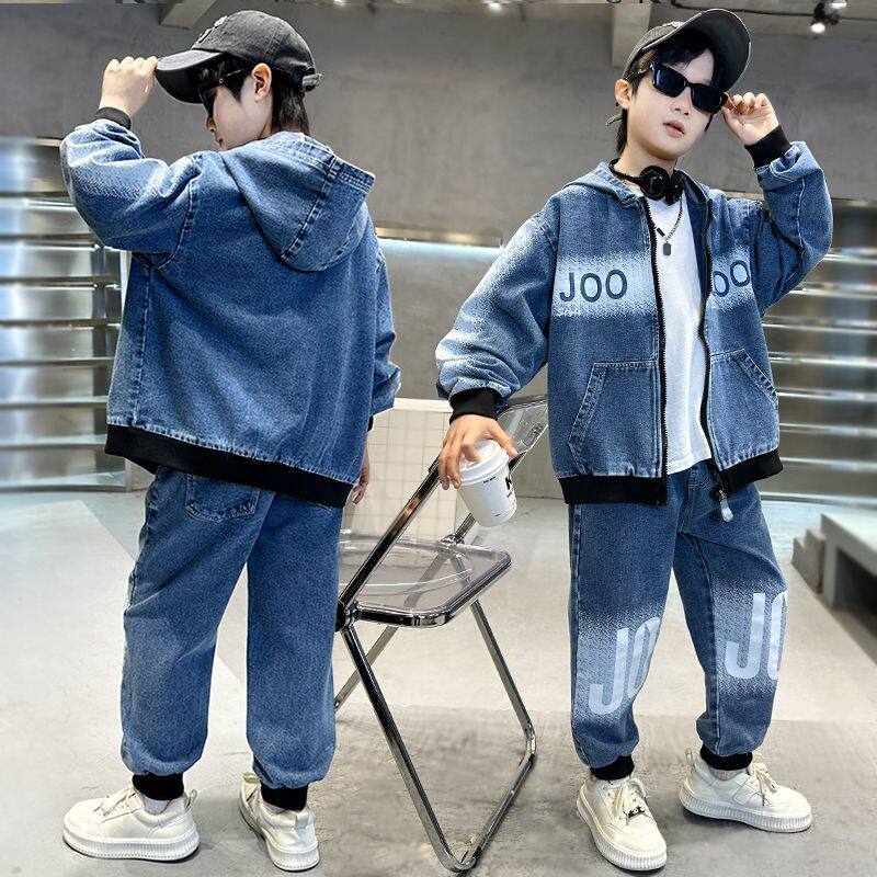 春季儿童牛仔套装男童春装2025新款时髦8炸街9春秋10男孩衣服12岁