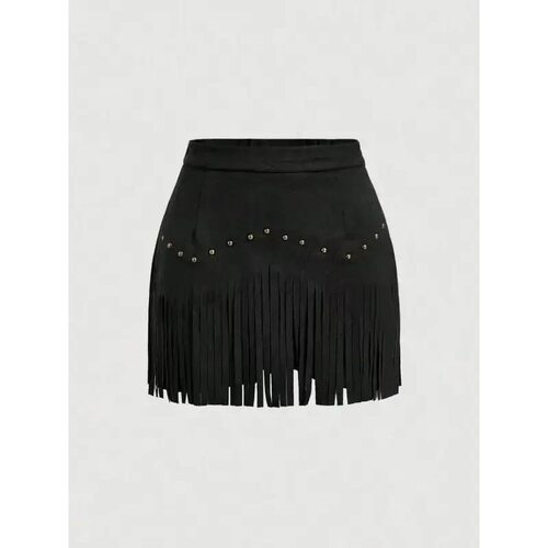 Womens Fringe Trim Short Skirt Chic Elegant Solid Color