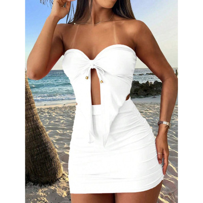 K 83944 Strapless two-piece skirt set 抹胸修身两件套跨境