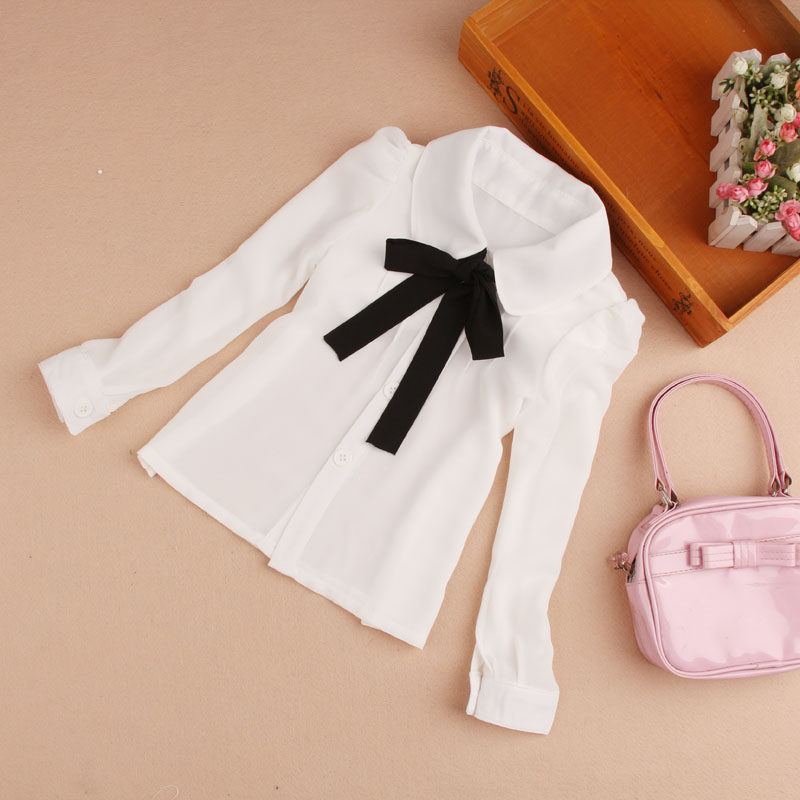 女童衬衫长袖春秋韩版休闲白色衬衣儿童雪纺上衣小学生校服演出服