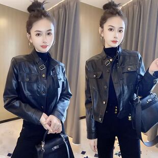 欧货2024春秋新款皮衣外套女时尚洋气显瘦短款皮U机车服夹克上衣
