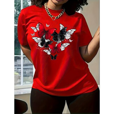 I 14346 Red Heart Pattern T-Shirt 红色心形T恤 跨境欧美