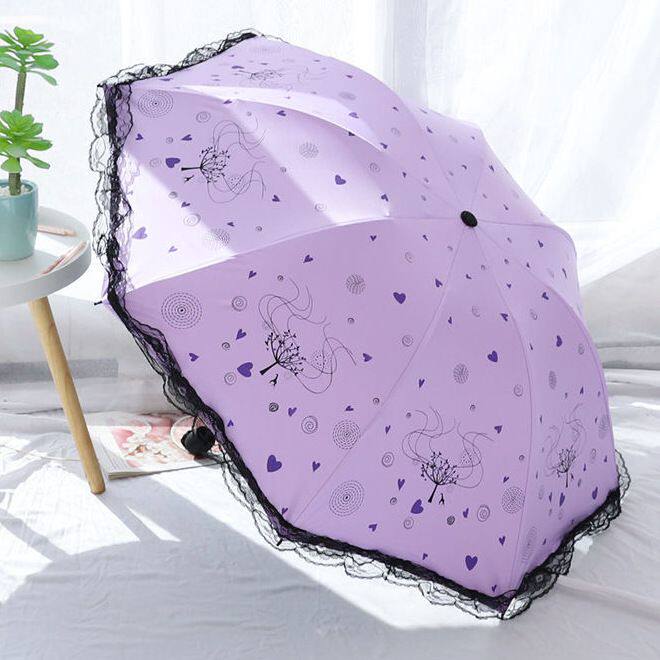 女式防紫外线遮阳伞蕾丝花边伞女高档雨伞黑胶防晒晴雨遮阳两用折