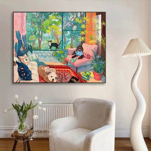 马蒂斯抽象客厅装饰画玄关背景墙北欧小众艺术高级感挂画小狗壁画