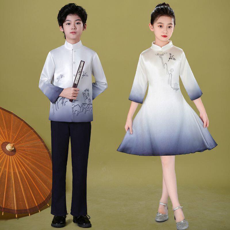 儿童合唱演出服中国风古筝礼服中小学生诗歌朗诵合唱团比赛表演服