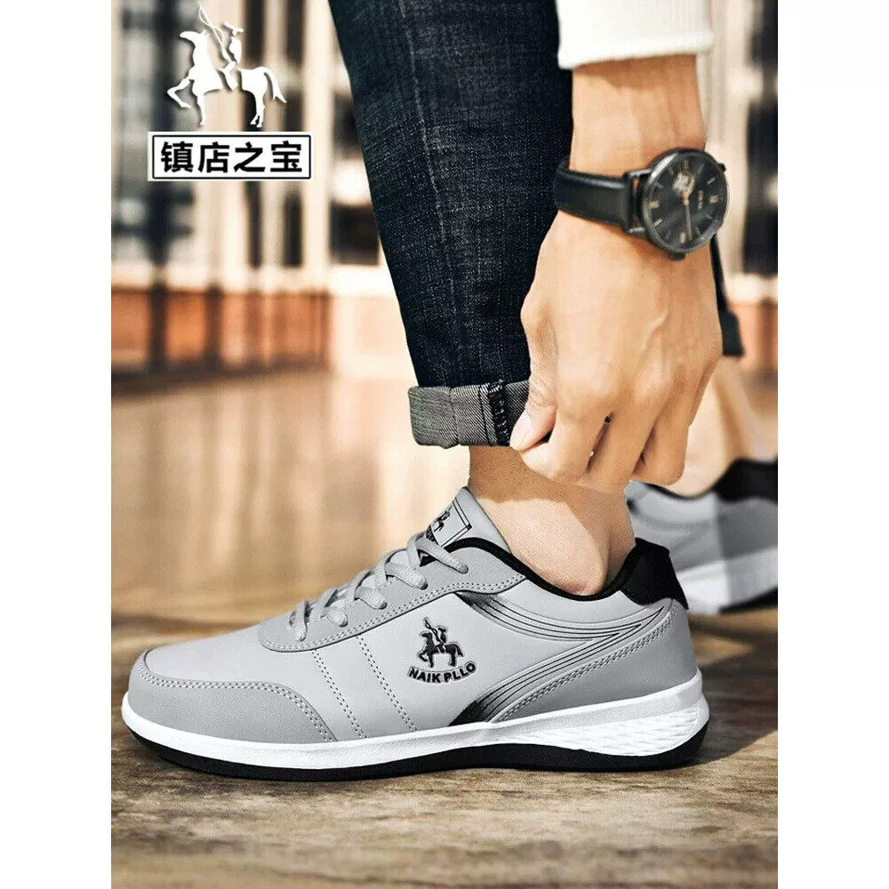 正品奈客保罗男鞋春秋皮面防水休闲运动鞋男款中年轻便透气旅游鞋