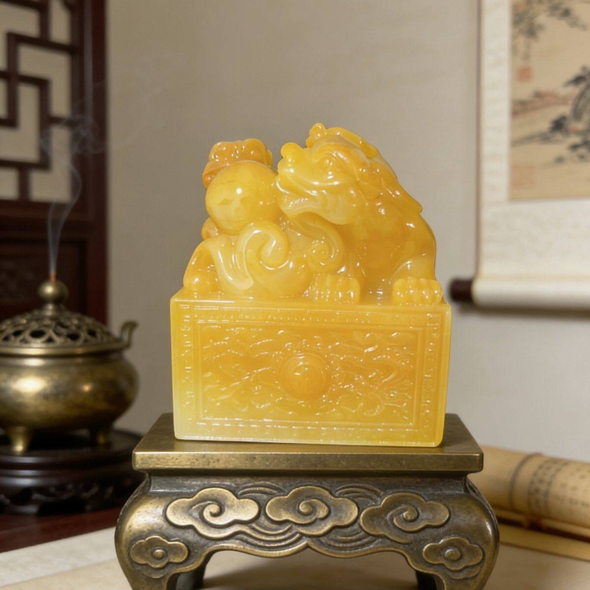 受命于天既寿永昌秦始皇传国玉玺印章摆件貔貅乾隆仿古大印貔貅