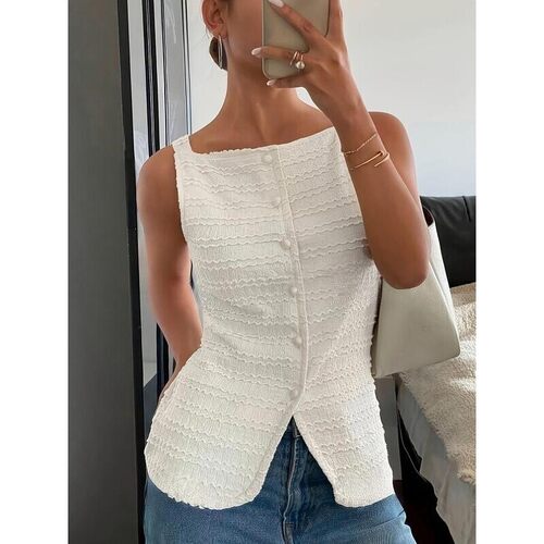 Womens Plain Button Front Vest Elegant Fashion Casual