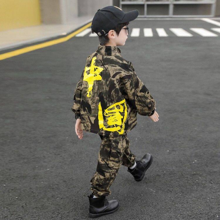 男童纯棉套装2025新款潮春秋款中国风迷彩服中大童帅气童装潮品