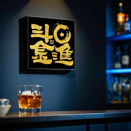 日进斗金黑底金字挂画书法字画柜子桌面摆件酒吧餐厅小酒馆装饰画