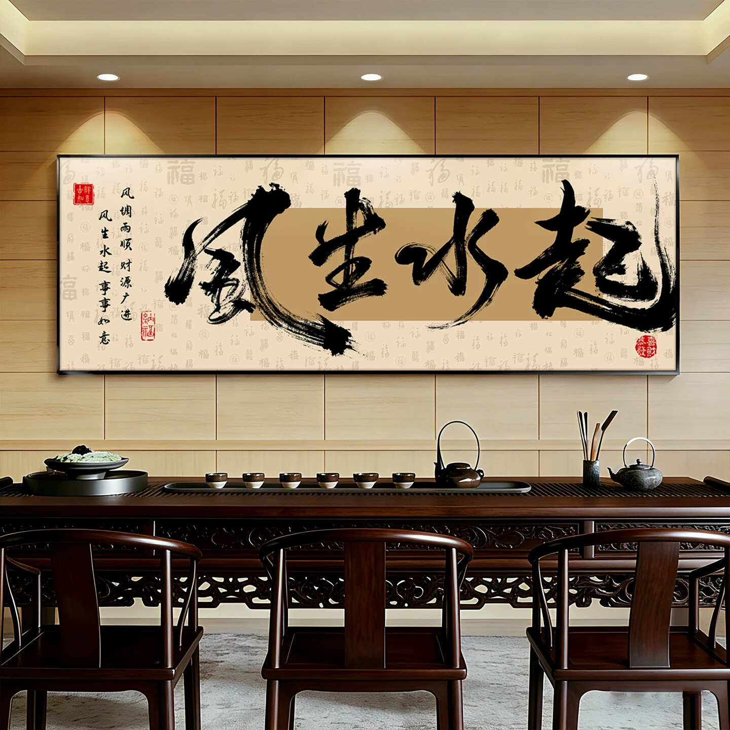 风生水起字画茶室挂画新中式办公室背景墙装饰画公司励志牌匾