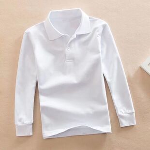 纯棉黑色长袖短袖POLO衫中小学生校服白色男女生t恤薄款打底