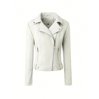 H 57042 Multi-zip PU Biker Jacket 多拉链 PU 皮夹克跨境外