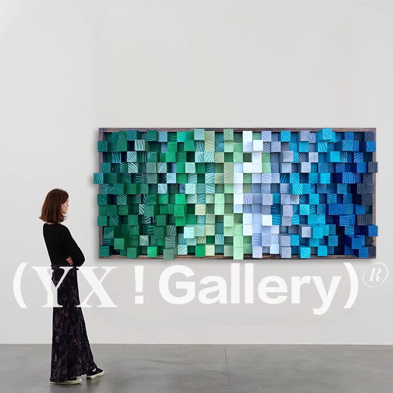YX《碧莲》意式风卧室装饰画立体浮雕壁画客厅饭厅背景墙木块挂画