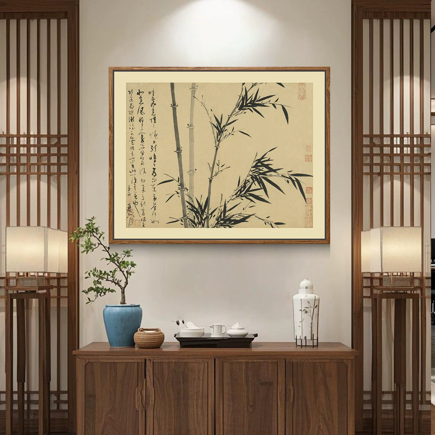 茶室装饰画新中式挂画竹子字画客厅餐桌背景墙办公室墙面竹报平安