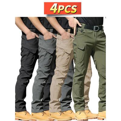 4PCS Mens SlimFit Tactical Cargo Pants Durable Ripstop Work