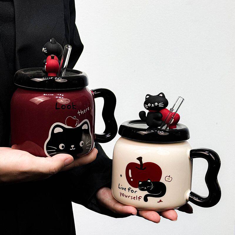 高颜值猫咪陶瓷女生生日礼物水杯卡通杯子早餐牛奶可爱猫咪杯情侣