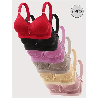 6pcs EssElegance WireFree Seamless PushUp Bra for Women