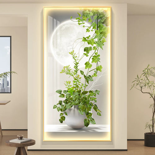 奶油风轻奢led带灯入户玄关装饰画走廊过道挂画壁画简约高级感
